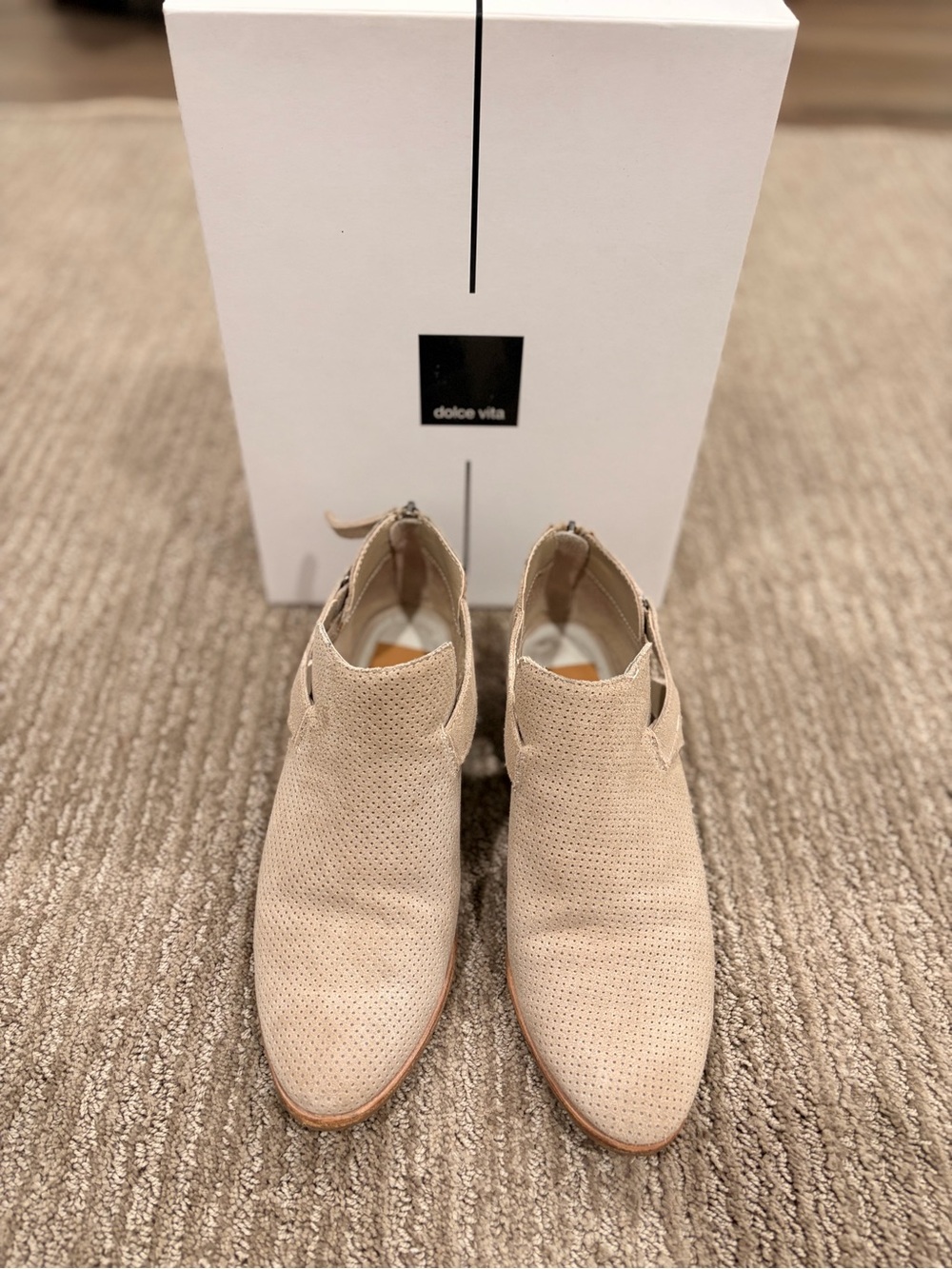 Dolce Vita Light Beige Perforated Suede Ankle Booties
